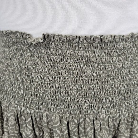 Lauren Ralph Lauren Olive Tiered Ruffle Swing Skirt Smocked Waist Prarie Boho - Picture 4 of 9